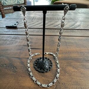 Vintage Rare Sterling Silver 925 Art Deco Marcasite Dangle Earrings Bracelet Set